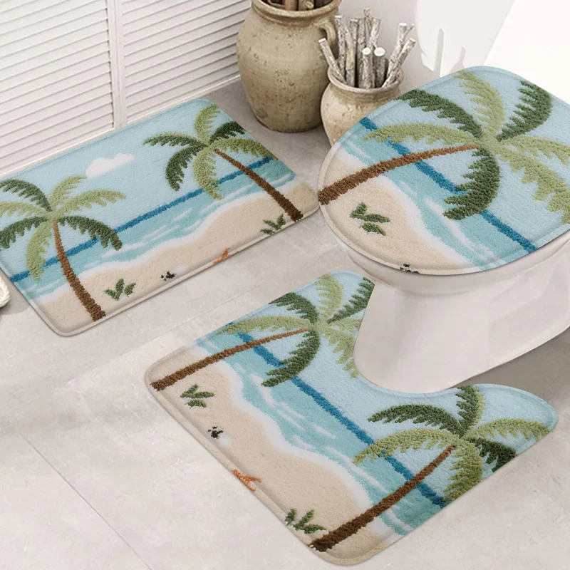3pcs Bathroom Mat Set Toilet Foot Mat U Shape Lid Mat Anti Slip Shower Flannel Absorbent Carpet