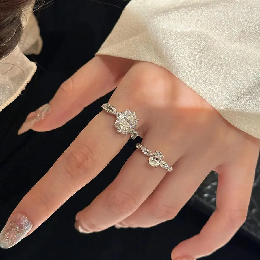 

Элегантное кольцо с платиновым покрытием, инкрустированное муассанитами и цирконами, для женщин, роскошные модные украшения