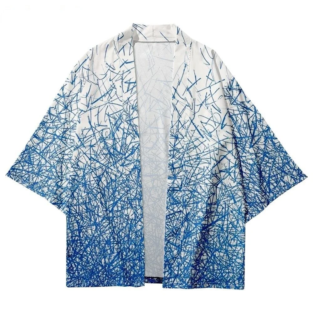 Kimono Motif Geometris Gaya Jepang Yukata Pantai Cosplay Cardigan Kemeja Wanita Pria Haori Jubah Tradisional Streetwear Atasan