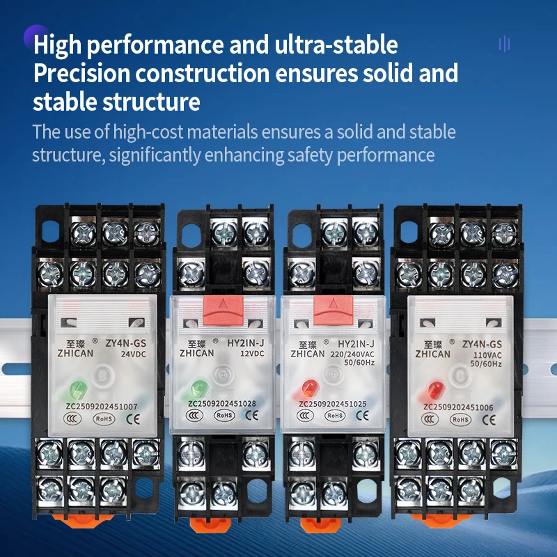 ZHICAN High Power Intermediate Relay Small DC24V/12V AC220-110V with 8/14 Foot Base for Electronic Equipment