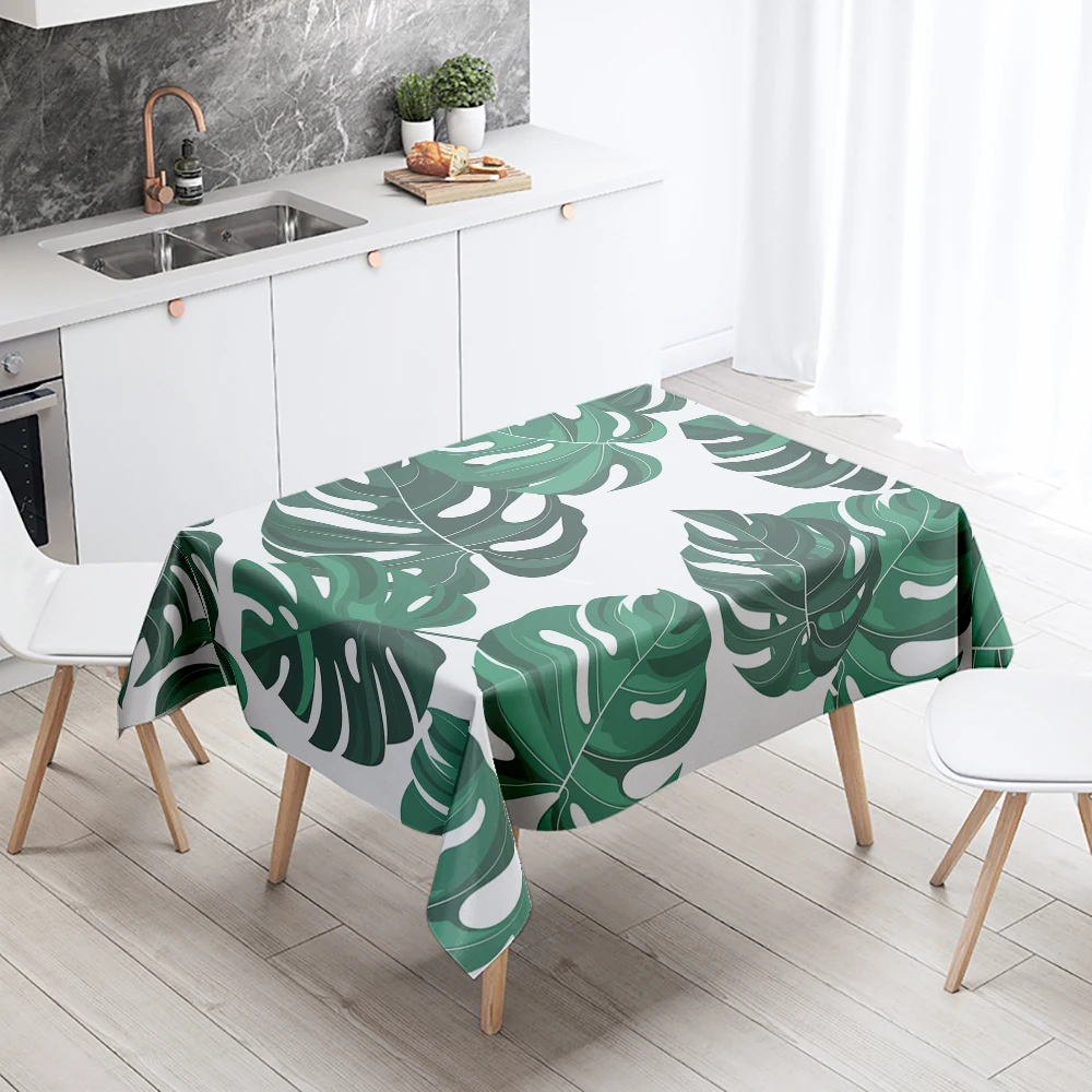 Monstera Tablecloth Green Plant  Anti-Stain Waterproof Rectangular Kitchen Table Home Decoration