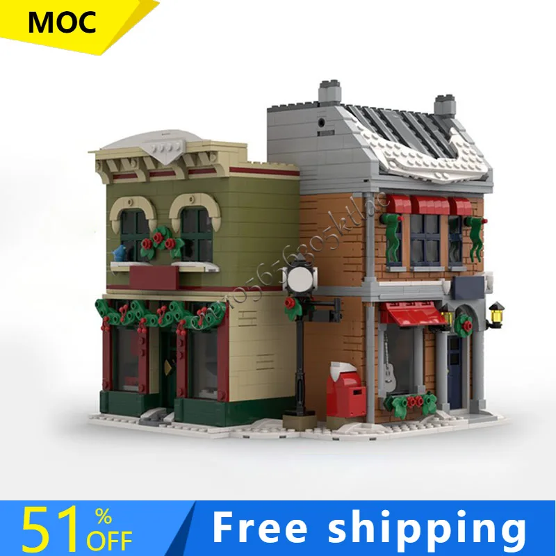 1268 pçs moc venda quente canto feriado principal rua bloco de construção retro arquitetura modelo exibição brinquedo crianças montagem presente aniversário