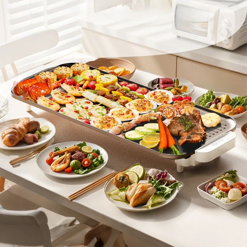 Multifunctional Electric Griddle and Grill Combo - Smoke-Free Indoor Cooking Appliance for Home BBQ and Hot Pot