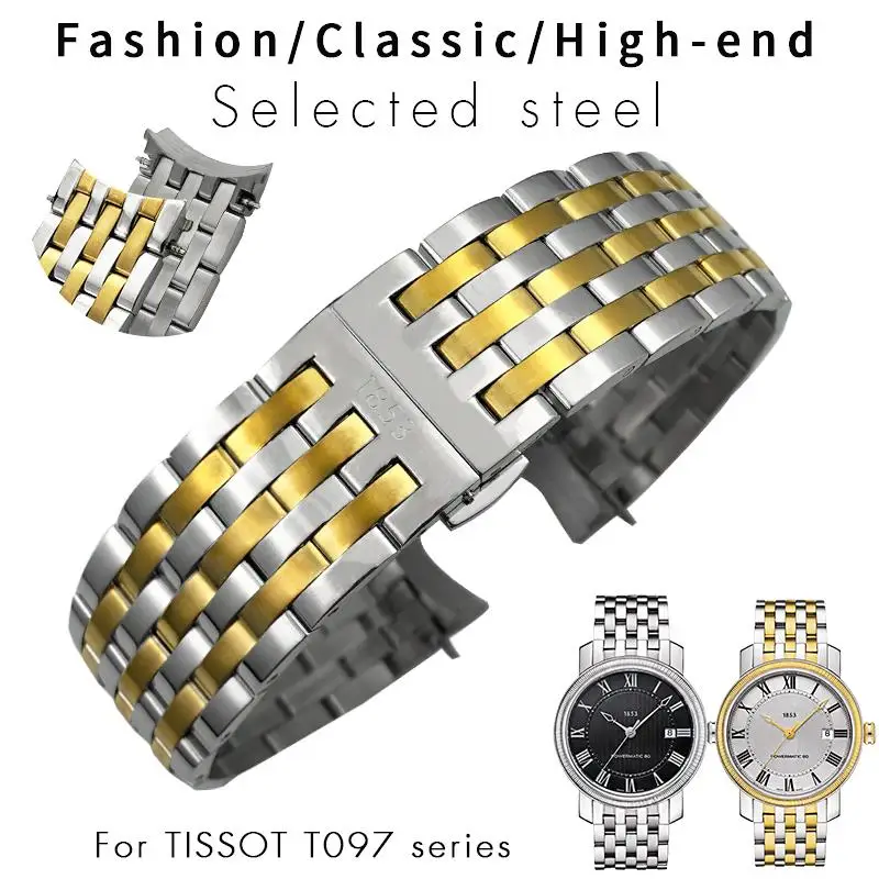 

PCAVO 20mm Solid Stainless Steel Watchband for Tissot T097 1853 T097407 T097401 T097410A Silver Metal Watch Strap Bracelet