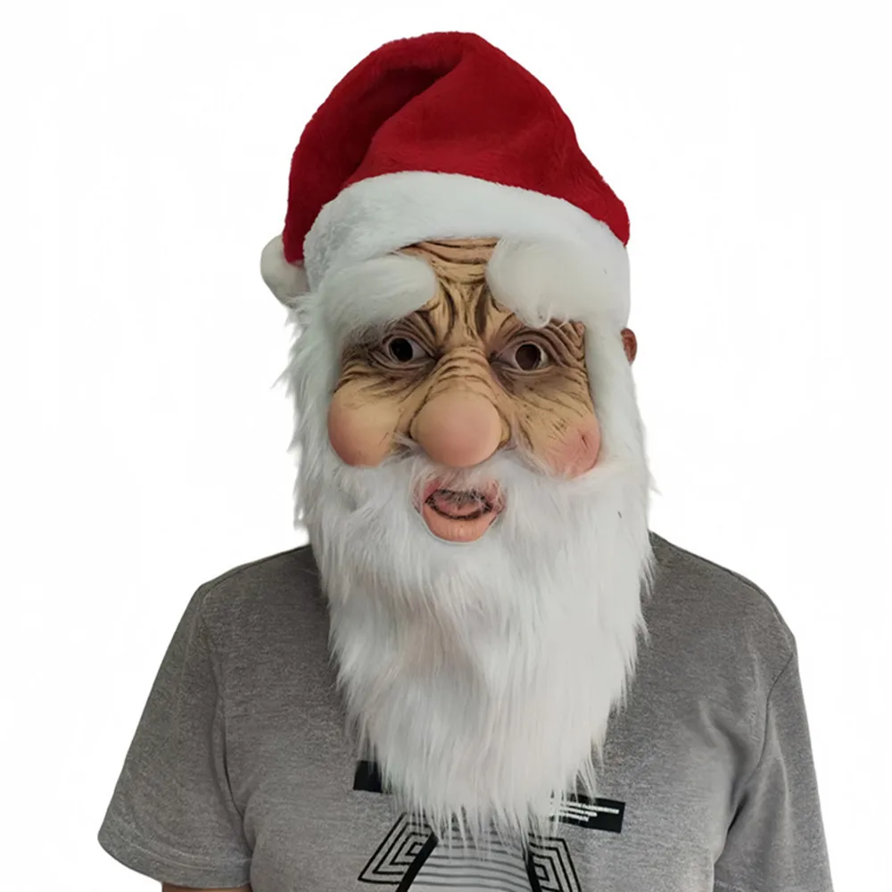 Weihnachtsmann-Maske Realistische Alter-Mann-Gesichtsmaske aus Latex Opa-Maske mit Bart und Mütze für Weihnachts-Cosplay – Detail 5