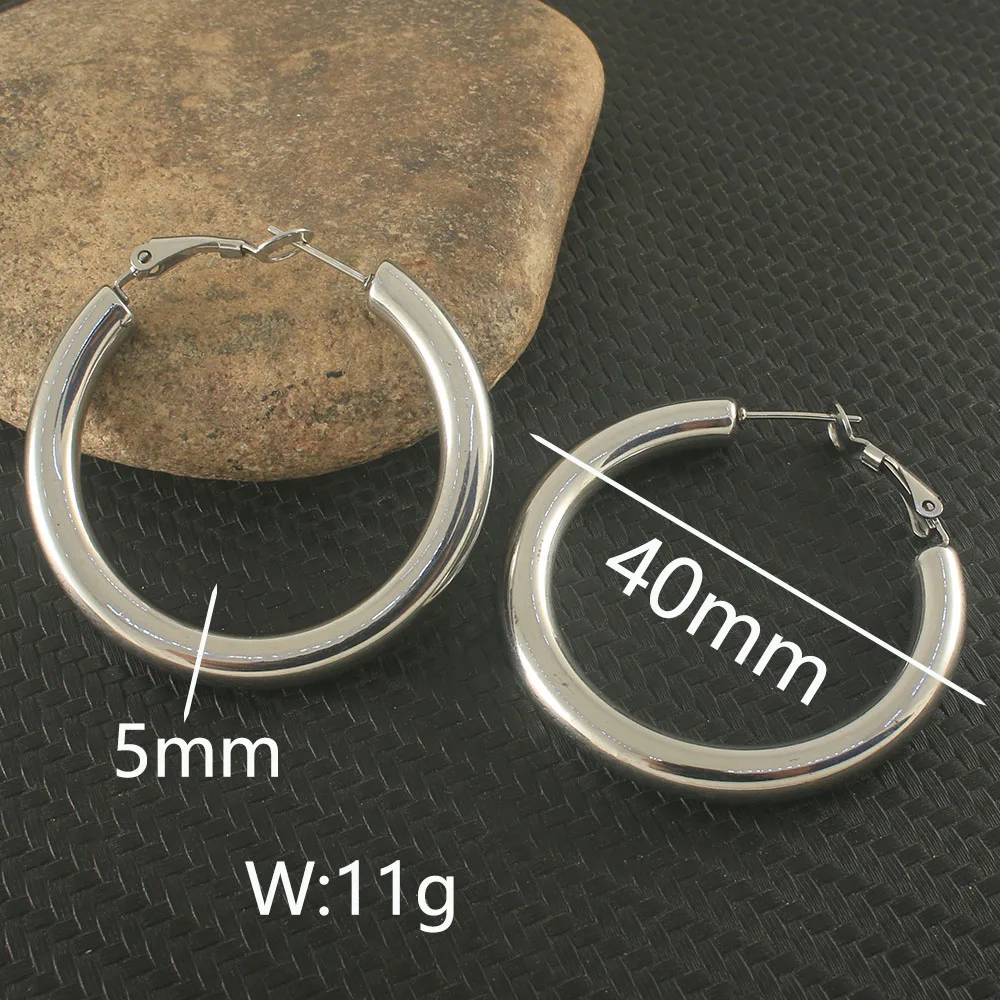 Gold Color Fashion Round Stainless Steel Jewelry Simple Hoop Earrings Personality Bijoux En Acier Inoxydable Femme EGKZAWAF