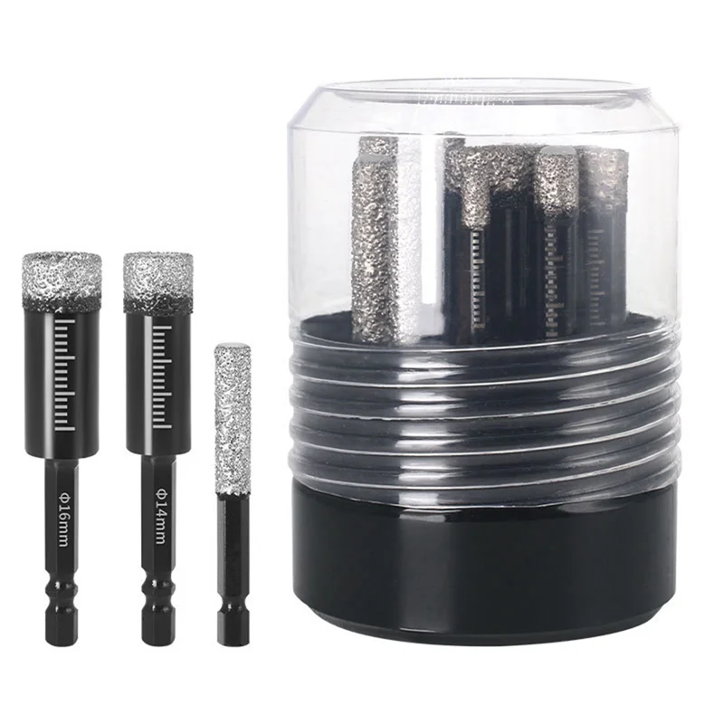 

Diamond Drill Bit And Grinding Rod Set 10PC For Tile,Glass,Marble Hexagonal Shank Dry And Wet Use Size 5-16Mm