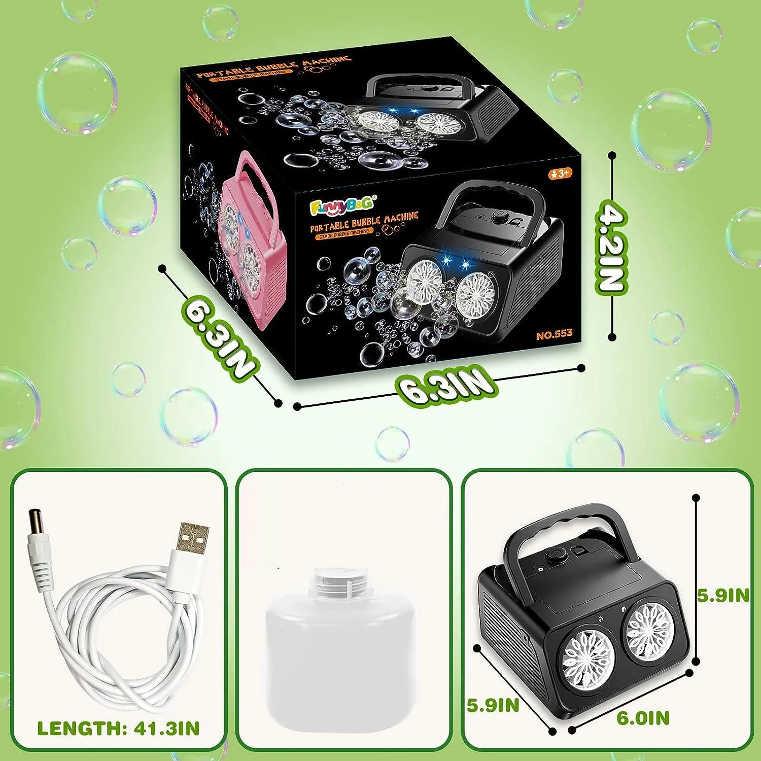 子供用バブルブロワー機,ポータブル,2つのファン,1分あたり50000バブル,アップグレード