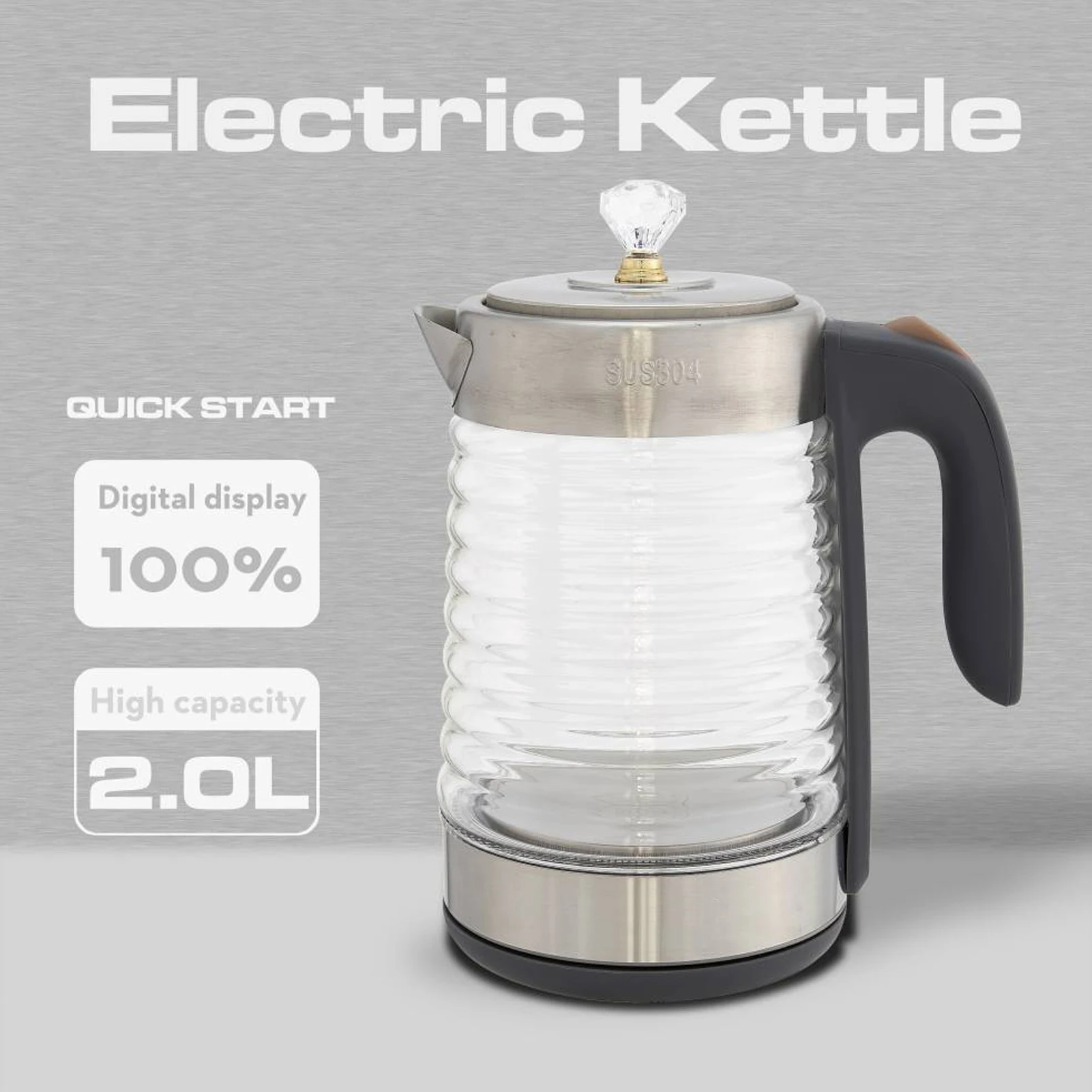 2L Electric Kettle, Electric Kettles for Boiling 2200W High Power Auto Shutoff and Boil Dry Protection Electric Glass Tea Kettle