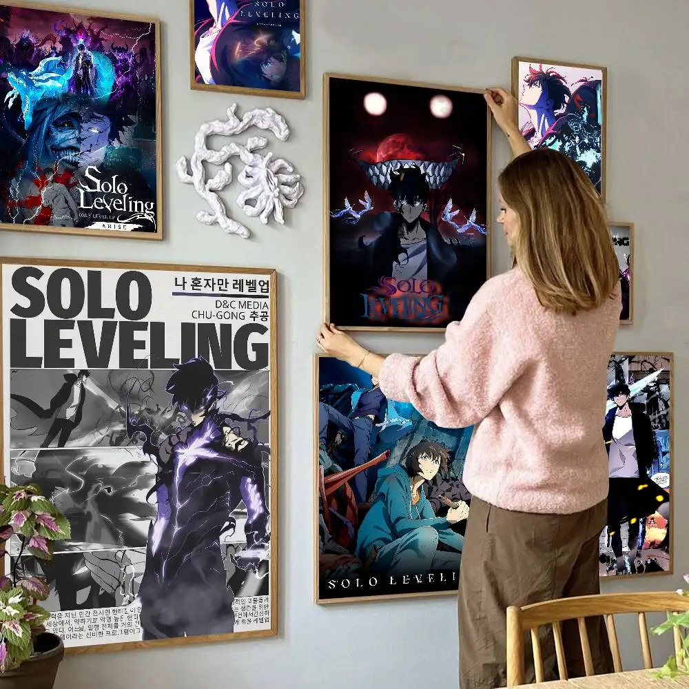 S-Solo Leveling Anime Anime Posters Sticky HD Quality Wall Art Retro Posters for Home Kawaii Room Decor