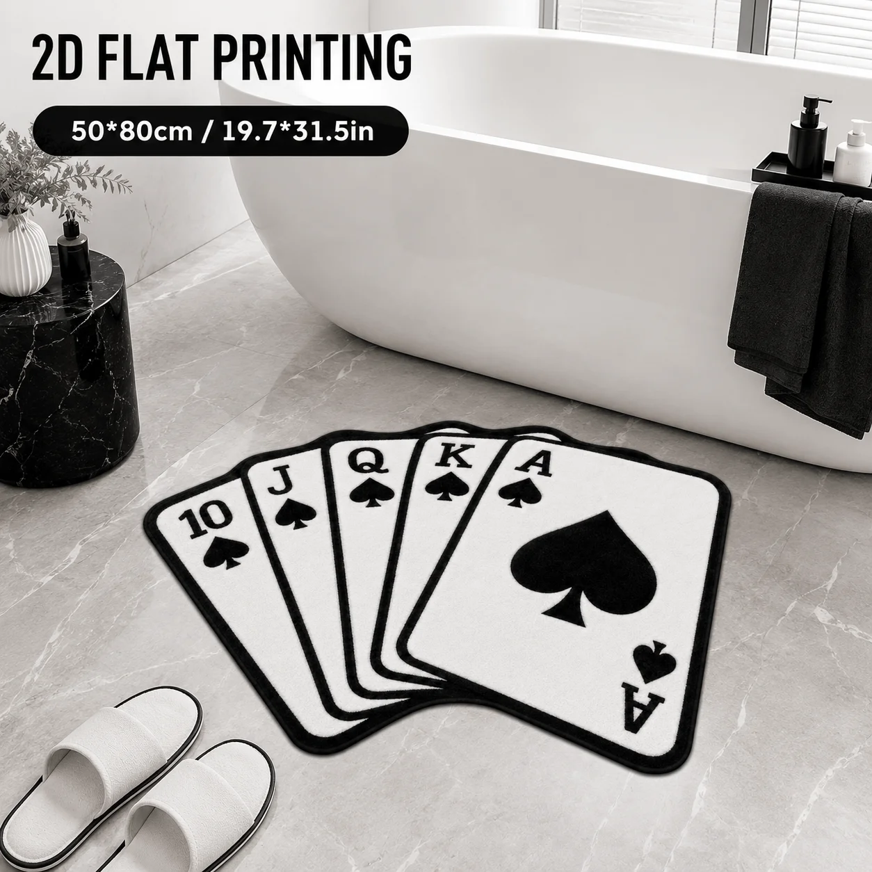 Novel Poker Cards Shaped Floor Mat Black Spade Playing Card Print Non Slip Washable Rug for  Entryway Game Room Fun Home Decor