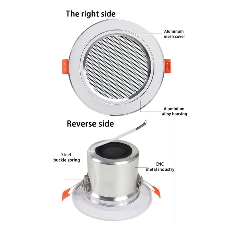A15R -8Ohm 10W Bathroom Ceiling Speaker Background Music System Moisture-Proof Aluminum Can Fashion In-Ceiling Speaker