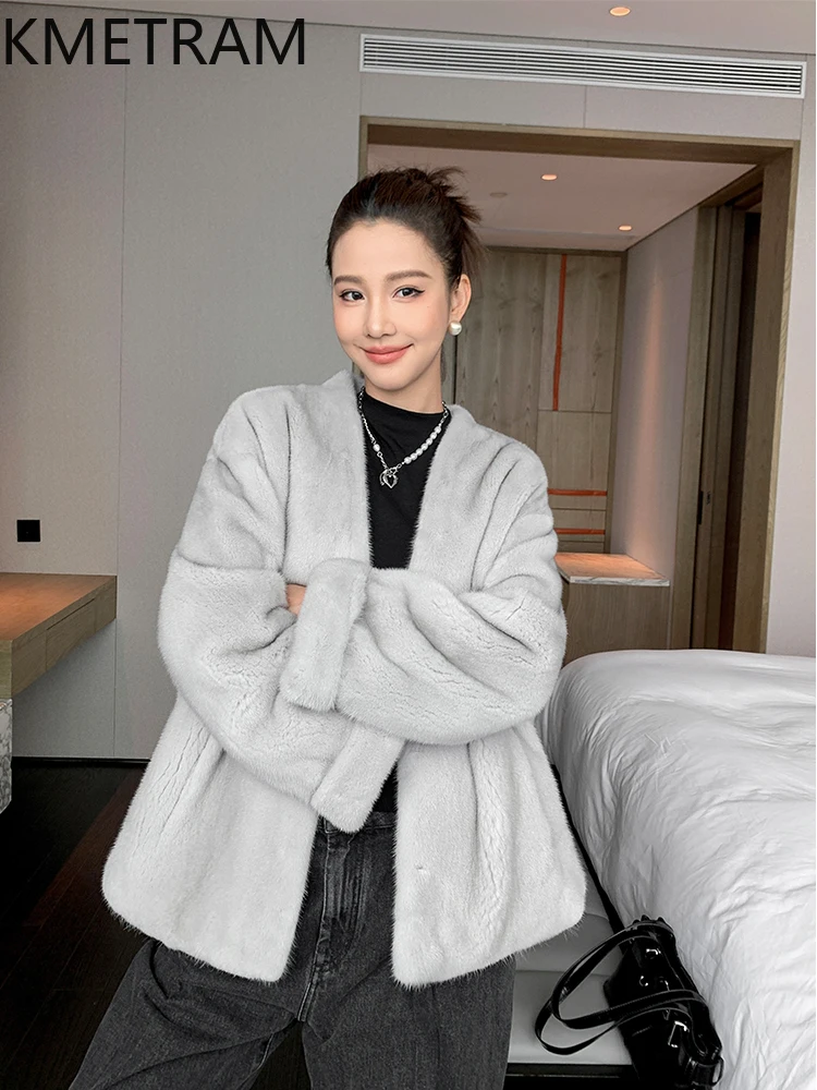 KMETRAM 100% Natural Velvet Whole Mink Fur Coat Woman Mid Length Fur Jacket Warm Women' s Clothes Winter 2025 fourrures femmes