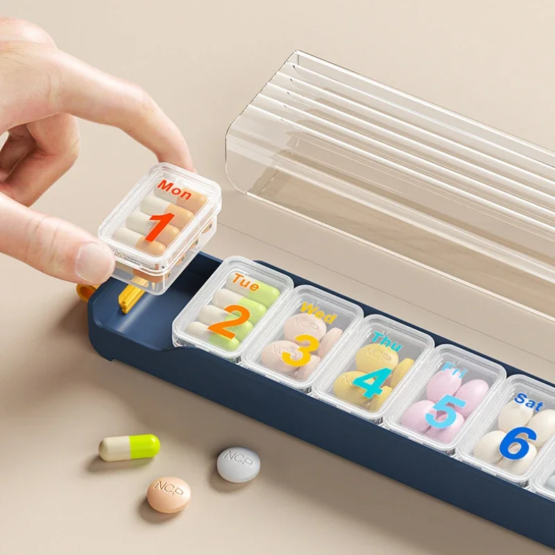 Portable 7 Day Pill Box Organizer Travel Pill Storage Compartment Box Medicine Tablet Holder Pill Dispenser for Travel