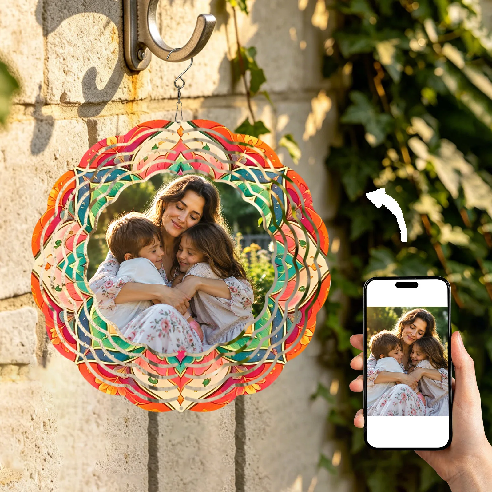 1 pc Personalized Wind Spinner with Photo and Text,Custom photo Hanging Memorial Wind Spinners for Outdoor Garden,Yard,Patio,Tre