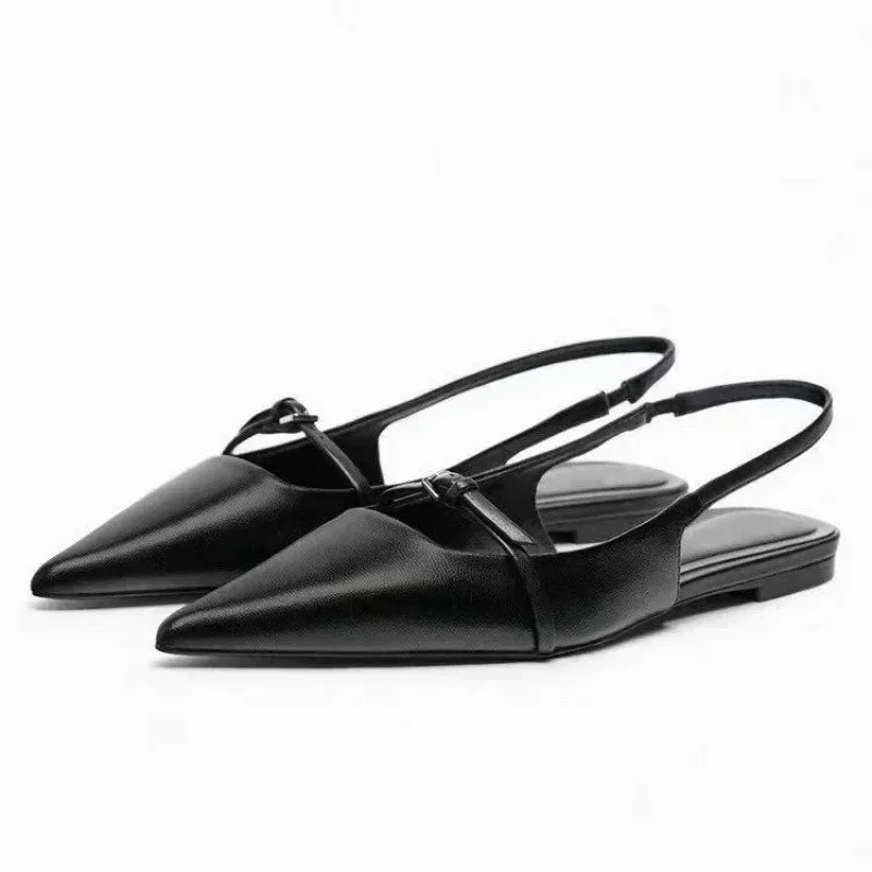 2025 New Bling Women Sandal Fashion Pointed Toe Shallow Slip on Ladies Elegant Slingback Shoes Med Heel Flat Shoes