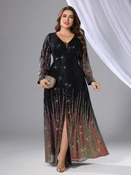 TOLEEN 2024 New Plus Size Women Formal Evening Gown Party Dress Spring Luxury Elegant Sequin Bead Long Sleeve Prom Maxi Dresses