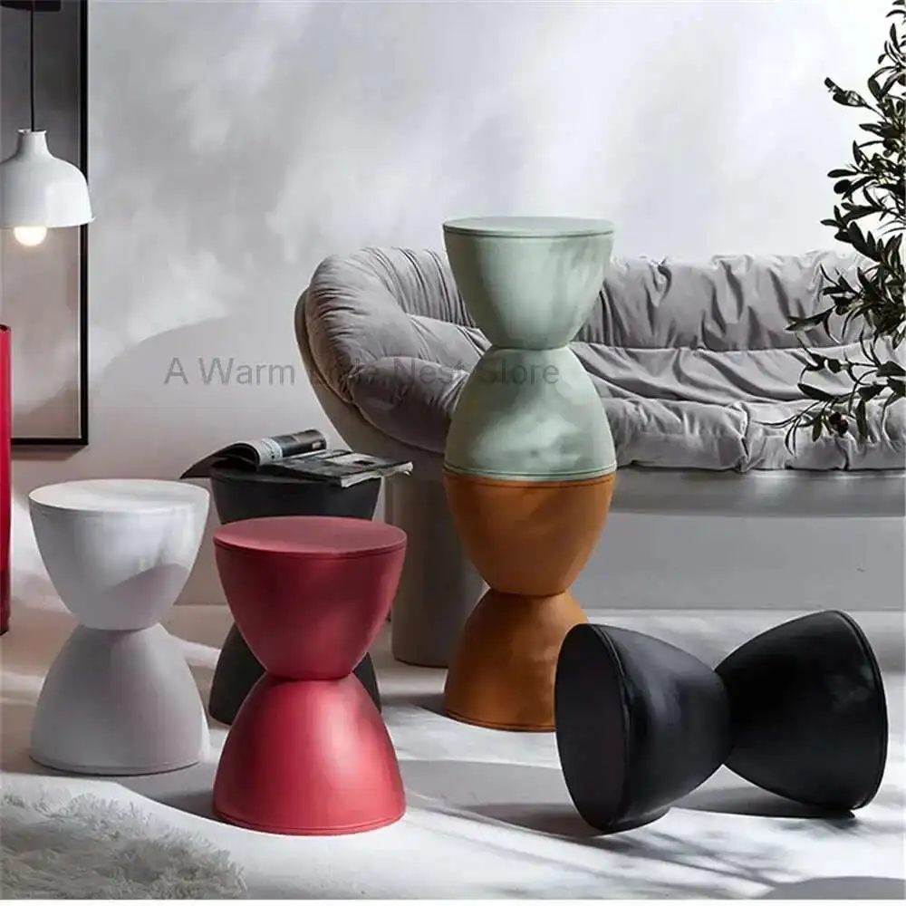 

Nordic Living Room Round Modern Casual Simple Thickened Household Low Stool Prince Stool Creative Shoe Hourglass Apartment BBQ