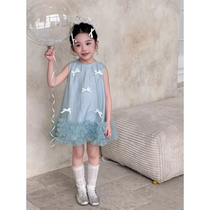 

Girls' Vest Dress2025Summer Baby Girl Sleeveless Bow Princess Dress Sweet Dress Trendy