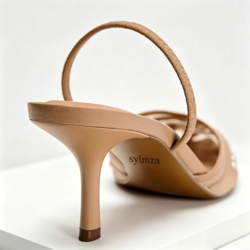 Luxury Mesh Embroidery High Heels Women Sexy Pointed Toe String Bead Slingback Heeled Sandals Summer Elegant Banquet Dress Shoes