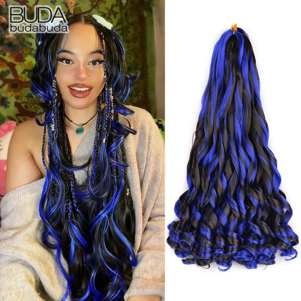 Cabello para trenzas rizado francés, 22 pulgadas, preestirado, onda suelta, para trenzas de caja, extensión sintética para mujer