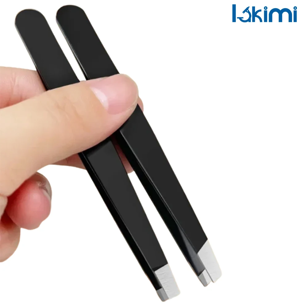 

Beauty Tools for Eyebrows & Ingrown Hair Removal - Black Stainless Steel Eyebrow Tweezers, Slant Flat Point Wholesale LA-AA52