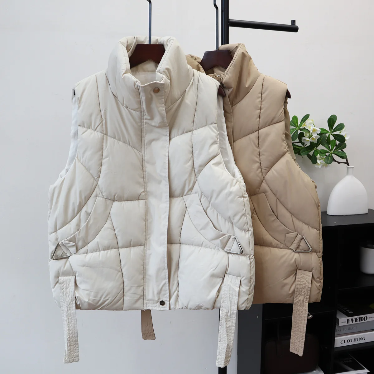 

Women Parka Vest Coats Casual Solid Jacket Lace Up Sleeveless Turn Down Collar Zipper Loose Fit Elegant Office Lady 2025 Winter