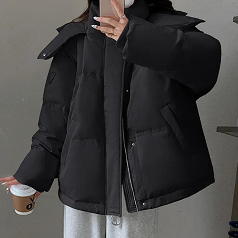 Women Thickened Warm Down Coat Zipper Cardigan Thermal Hooded Cotton-padded Pocket Casual Parkas Jacket Autumn Winter Outerwear