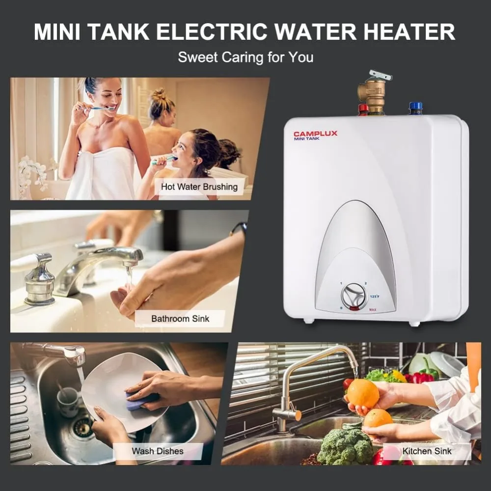 CAMPLUX Electric Mini Tank Water Heater 2.5 Gallons (ME25), Eliminate Time for Hot Water - Shelf, Wall or Floor Mounted