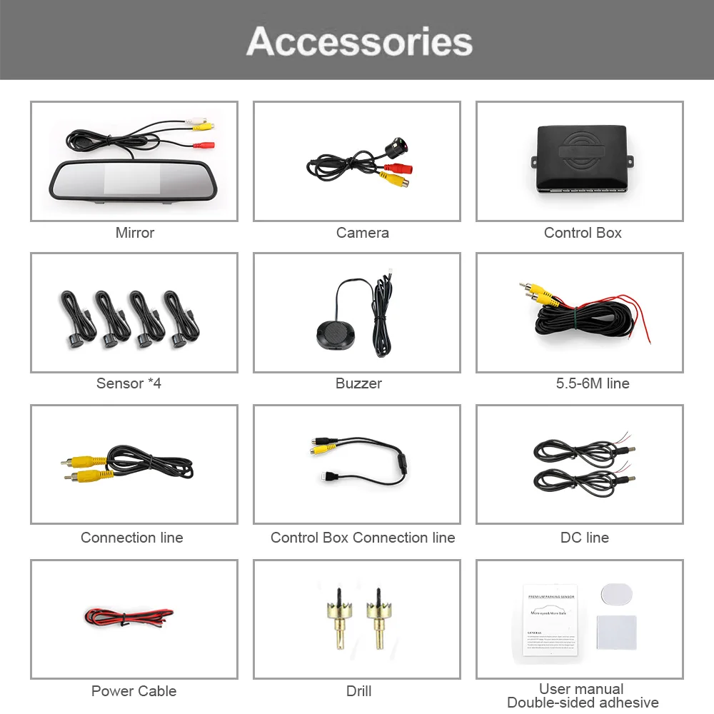 Sistema de radar de backup reverso do carro do sensor de estacionamento da exposição do espelho de 4,3 polegadas