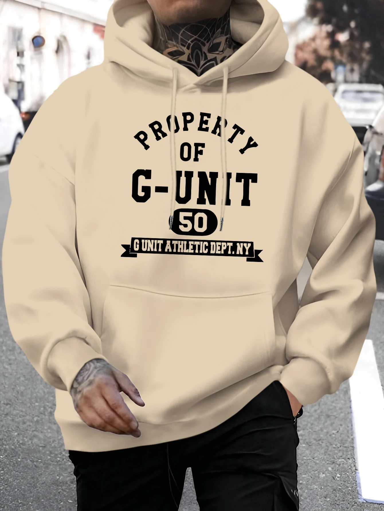 Herren G-Unit 50 Hip-Hop-Hoodie mit Aufdruck „Property Of G-Unit“, Schwarz, Oversize-Streetwear-Pullover, Sweatshirt, Sport, Freizeit, Alltag, Oberteile – Detail 4