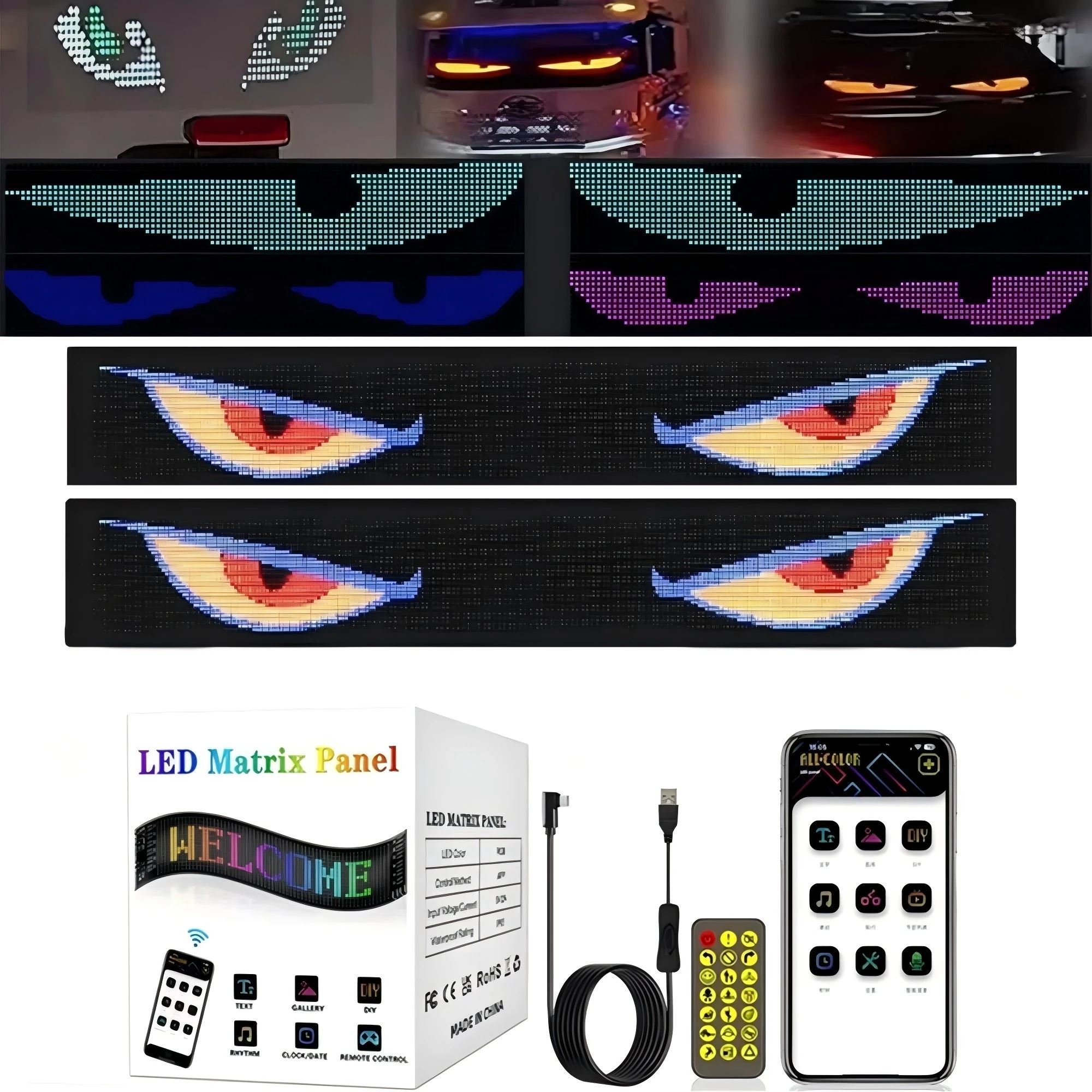 Car LED Sign Bluetooth APP LED Matrix Pixel Panel Night Light DIY Programmable Flexible LED Display For Car Store Hotel Bar