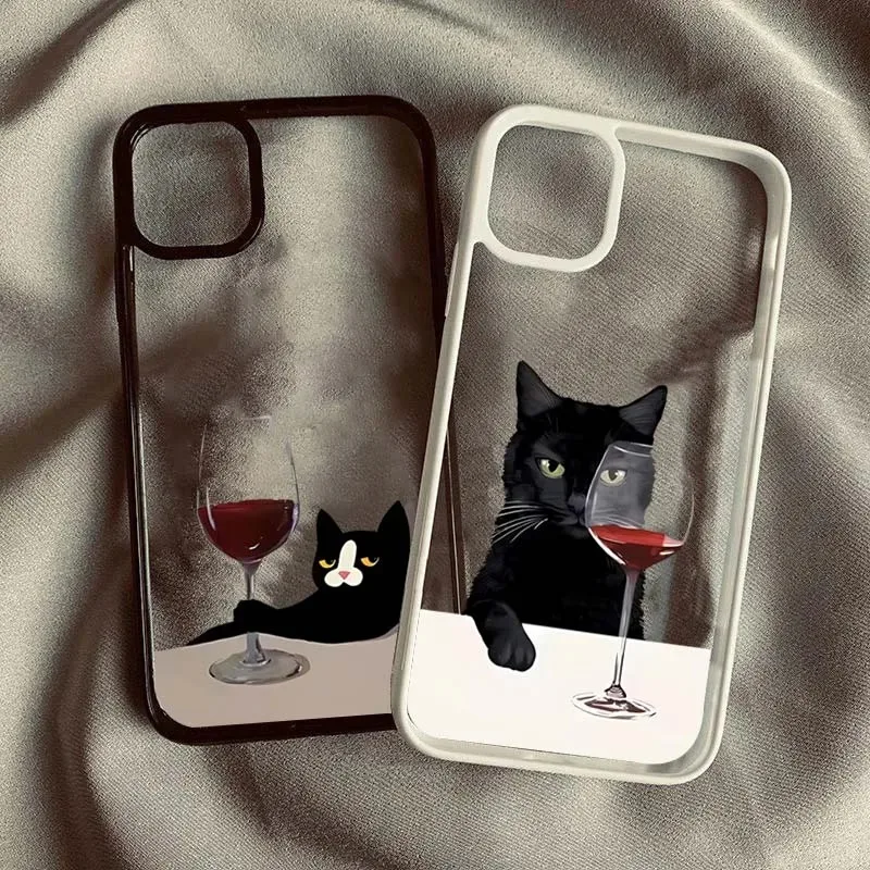 Cute Cat Goblet Drink Couple Phone Case for iPhone 16 15 14 13 12 11 Pro MAX X XS XR Max 7 8 Plus SE 2020 2022 Shockproof Cover - náhled 5