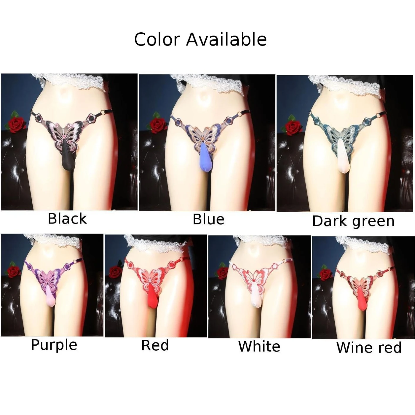 Men\'s Sissy G-string Butterfly Shape T-back Thongs Lace Man Sexy Underwear Ball Pouch Panties See Through Briefs Underpants