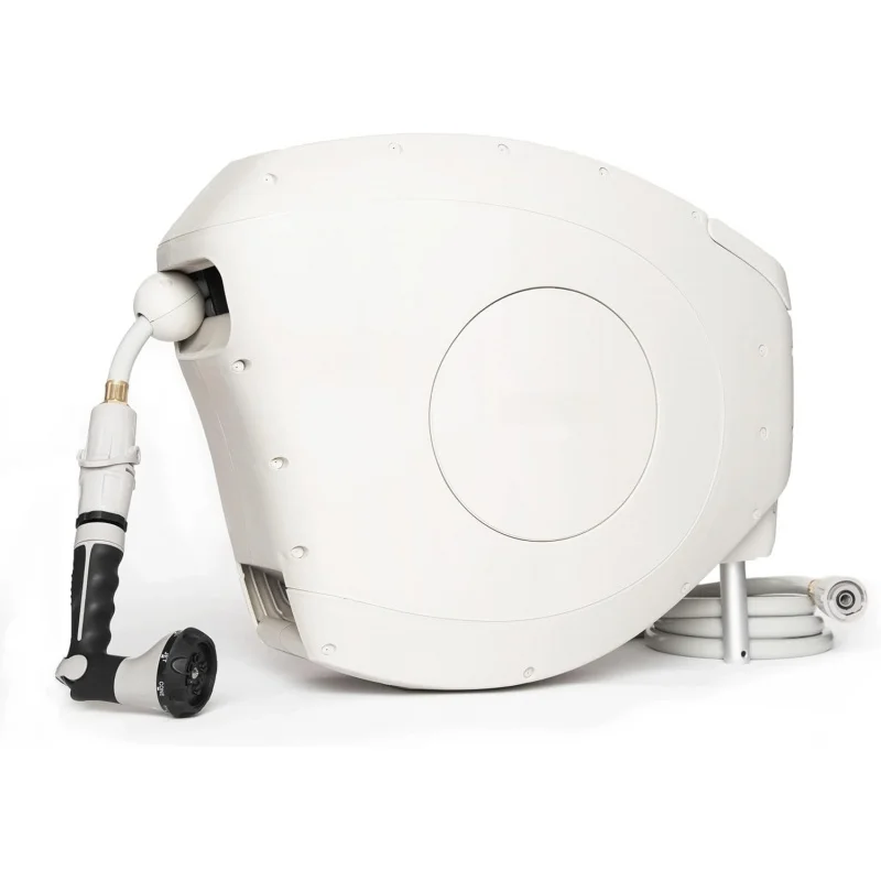 

Classic Beige 100ft Automatic Retractable Garden Hose Reel, 1/2-Stabilized Kink-Hose, Wall Mounted Watering Solution
