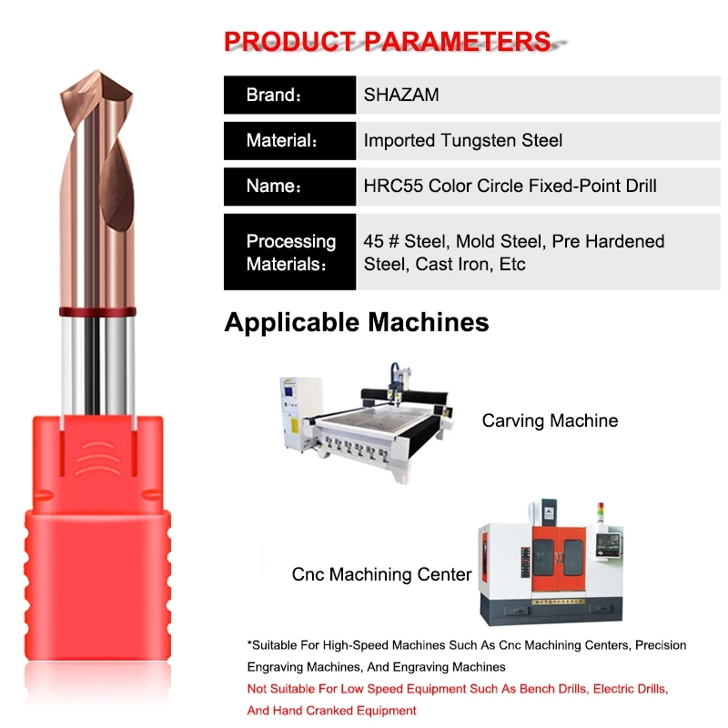 SHAZAM HRC55 2-Blade Tungsten steel carbide Red circle Chamfer Centering Drill For CNC Machining Center 60°  90° 120° Bit Tools