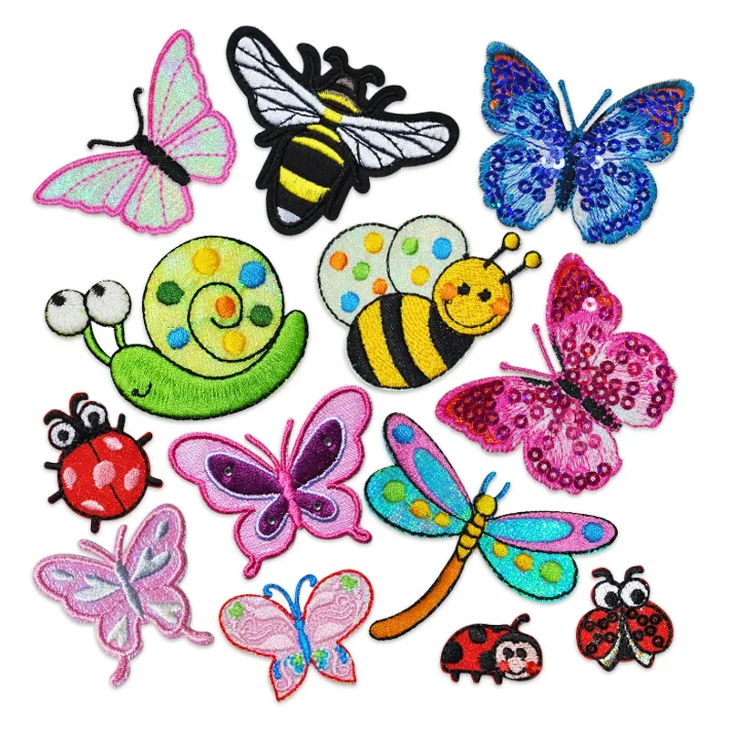 Cartoon Insects Embroidery Patch Iron on Cute Snail Ladybug Bee Butterfly Dragonfly Cloth Appliques Wholesale for Jeans Caps DIY