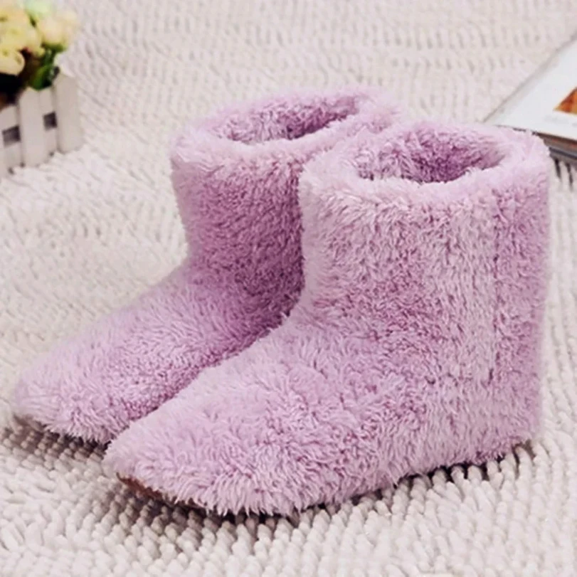 Winter USB Electric Heating Shoes for Women Men Comfortable Plush Foot Warmer Washable Heated Shoes Indoor Outdoor