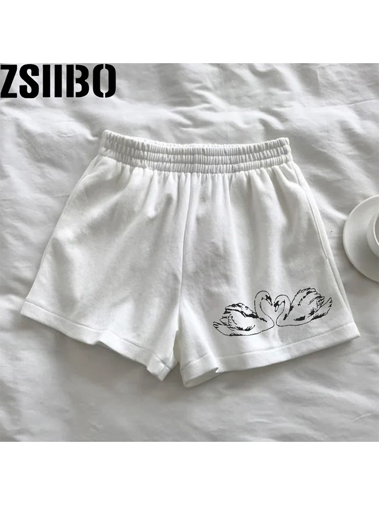 Casual Slant Pockets Shorts For Spring Summer Women's Shorts Y2k Cute printed sports shorts for women in summer, Y2k Harajuku