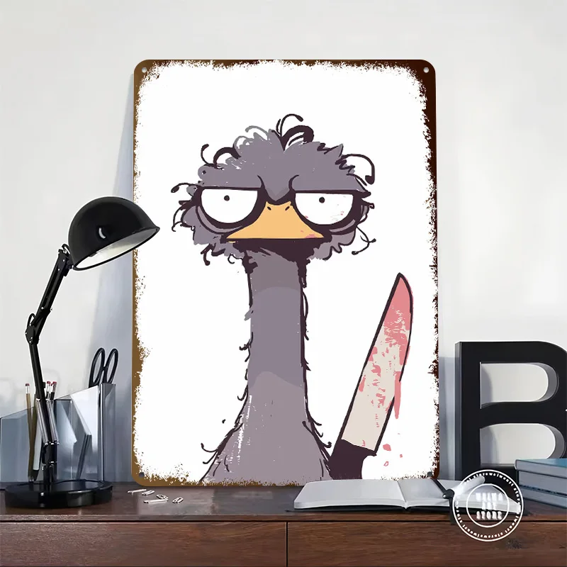 Angry Bird With Bloody Knife Printing Poster Customized Retro Wall Art Vintage Metal Signs for Room Bedroom Decoration Garage