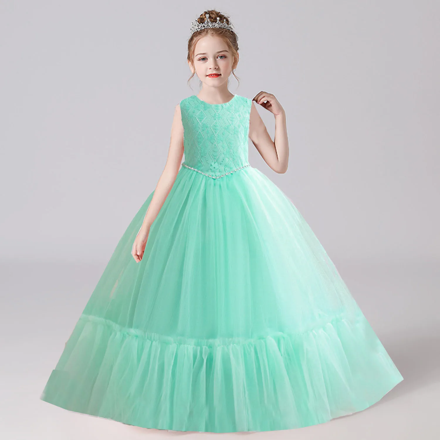 

LSYXH 6-14 Years Little Big Girls Sequined Embroidered Flower Girl Wedding Bridesmaid Birthday Party Formal Evening Party Dress