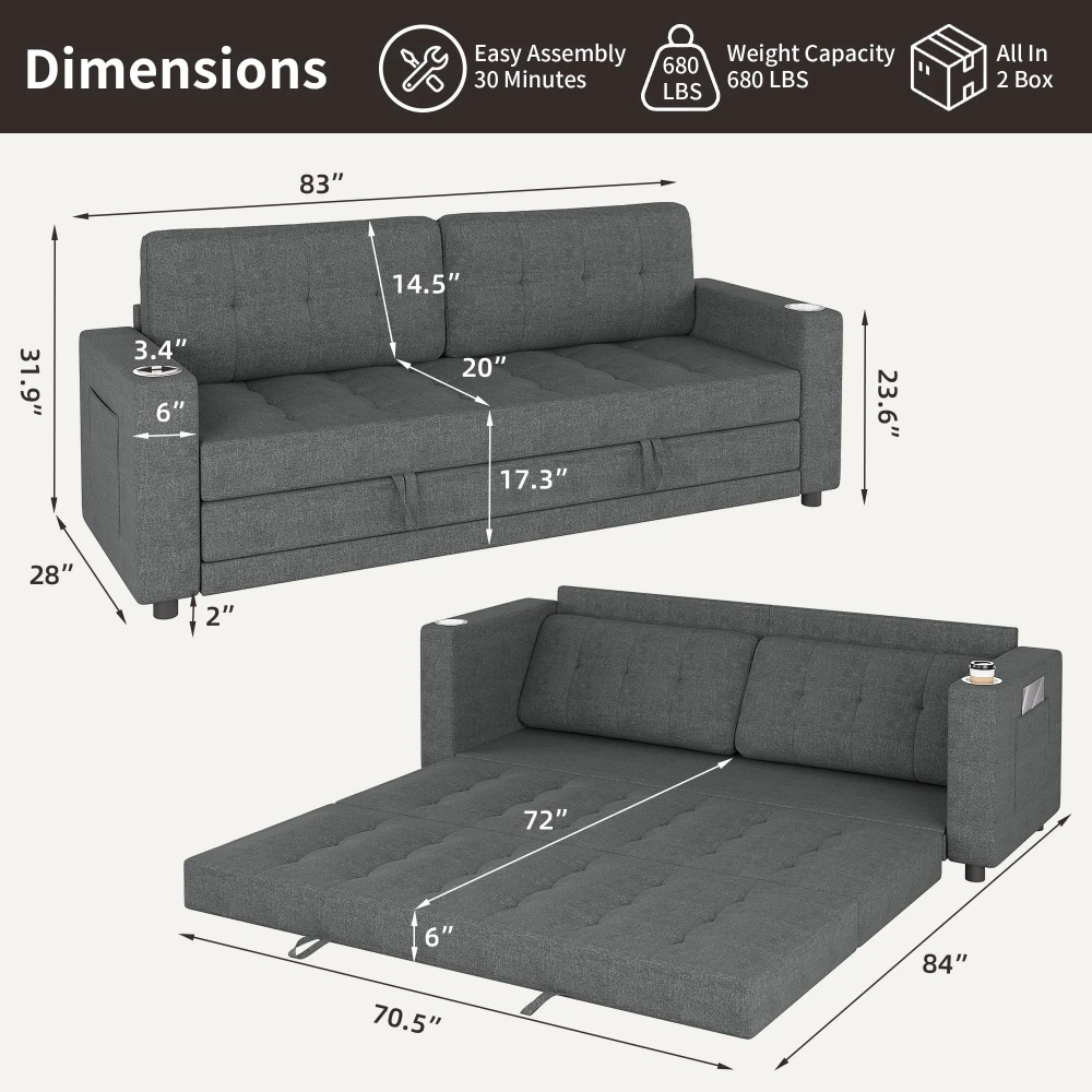 #￥Queen Size Futon Sofa Bed Thick Upholstery Loveseat Sleeper SofaPull Out Couch Convertible Floor Couch for Bedroom Living Room