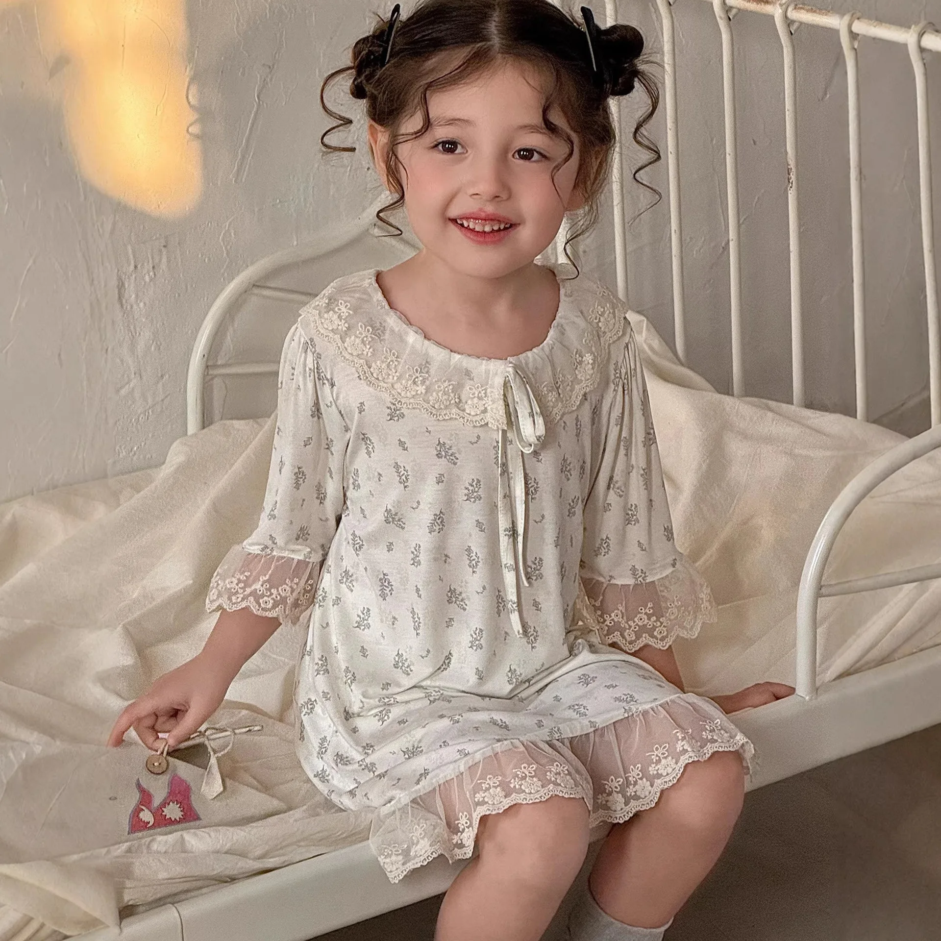Girls Sleeping Dress 2026 Summer New Thin Children Short Sleeve Home Clothes Little Girls Princess Style Pajamas
