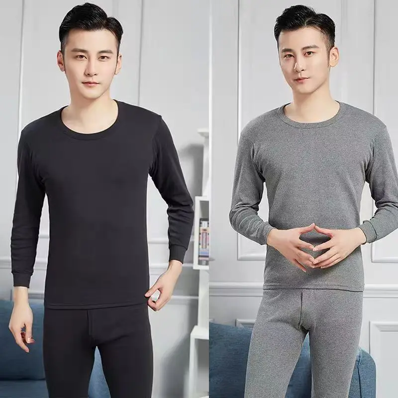 2022 new autumn winter Men\'s long johns high collar Cotton Thermal underwear pajamas 2 pcs sets tops and pants warm comfortable