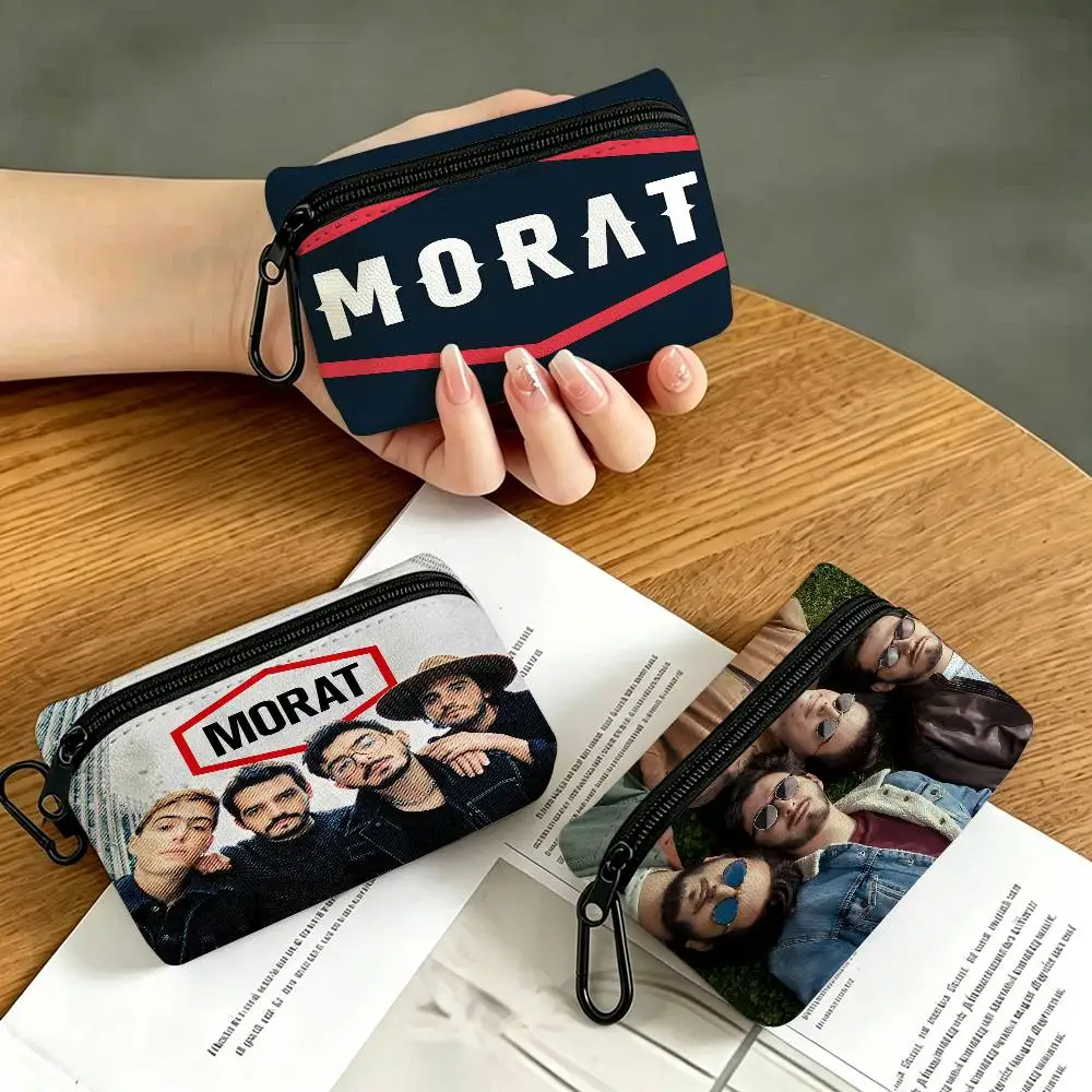 M-Morat Band Portable Oxford Cloth Coin Purse Alloy Carabiner Hook Small Zipper Pouch For Backpack Belt Daily