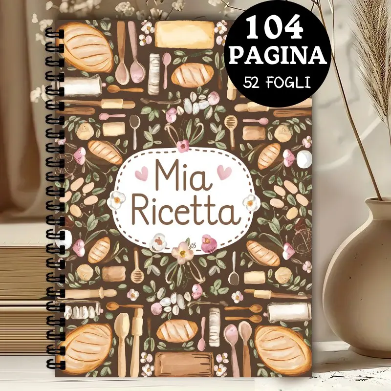 كتاب الوصفات الإيطالية، دفتر وصفات 104 صفحة، يتميز التوضيح المرسوم يدويًا، دليل تخطيط الطهي لعشاق الطبخ