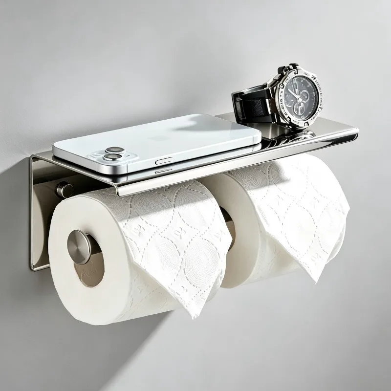 304 stainless steel mirror tissue holder, toilet roll paper storage rack, free of hitting