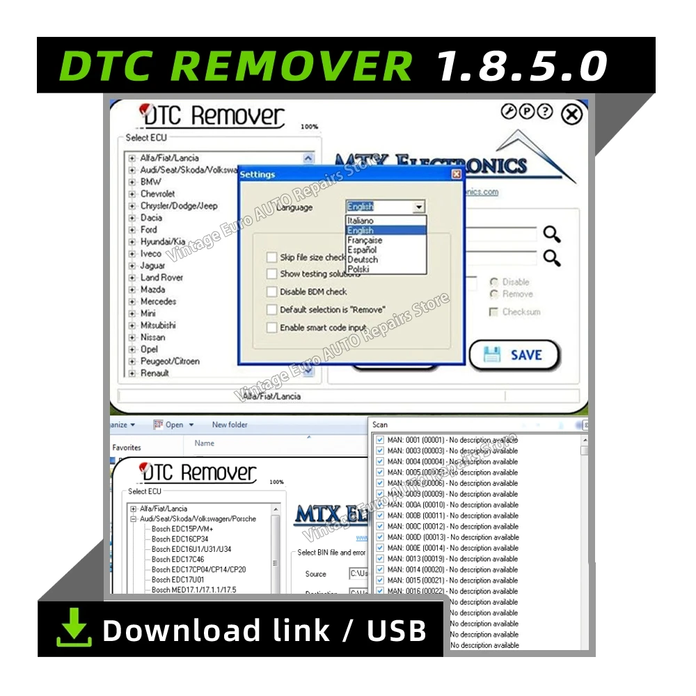 

2025 Hot DTC Remover For KESS KTAG FGTECH OBD2 Software MTX DTC Remover 1.8.5 Keygen Full Unlimited Software for Window 7