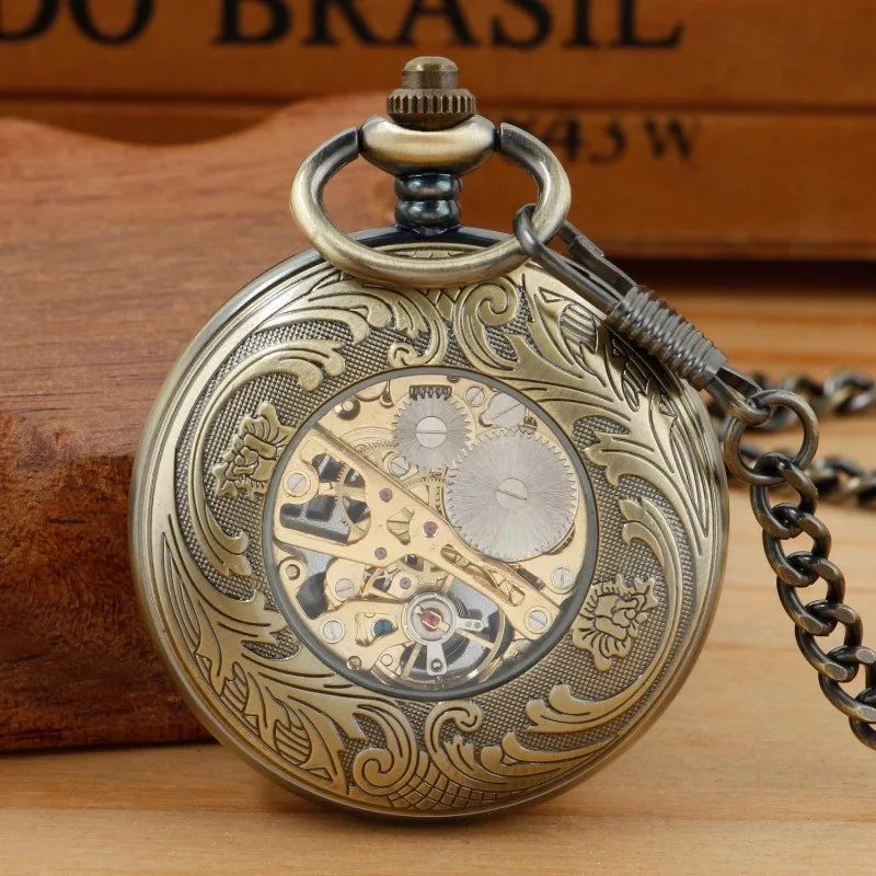 Men's mechanical movement Roman digital pocket watches, single-open and double-open case mechanical movement pocket watches