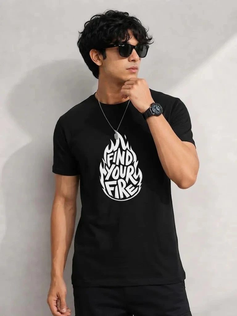 Men's Casual T-shirt,Simple and Fashionable, Comfortable and Trendy Find Your Fire T-Shirt | Flame Typography Graphic Tee